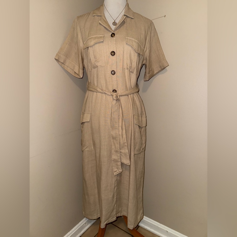 L.O.V. Linen Blend Shirt Dress,Size-Small,EUC